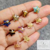 Star Earrings, Rose Quartz Studs, Tiny Gold Plated Studs, Mix Gemstone Stud,Wire Wrap Studs, Gift For Her, Dainty Earrings, Star Studs, Gift